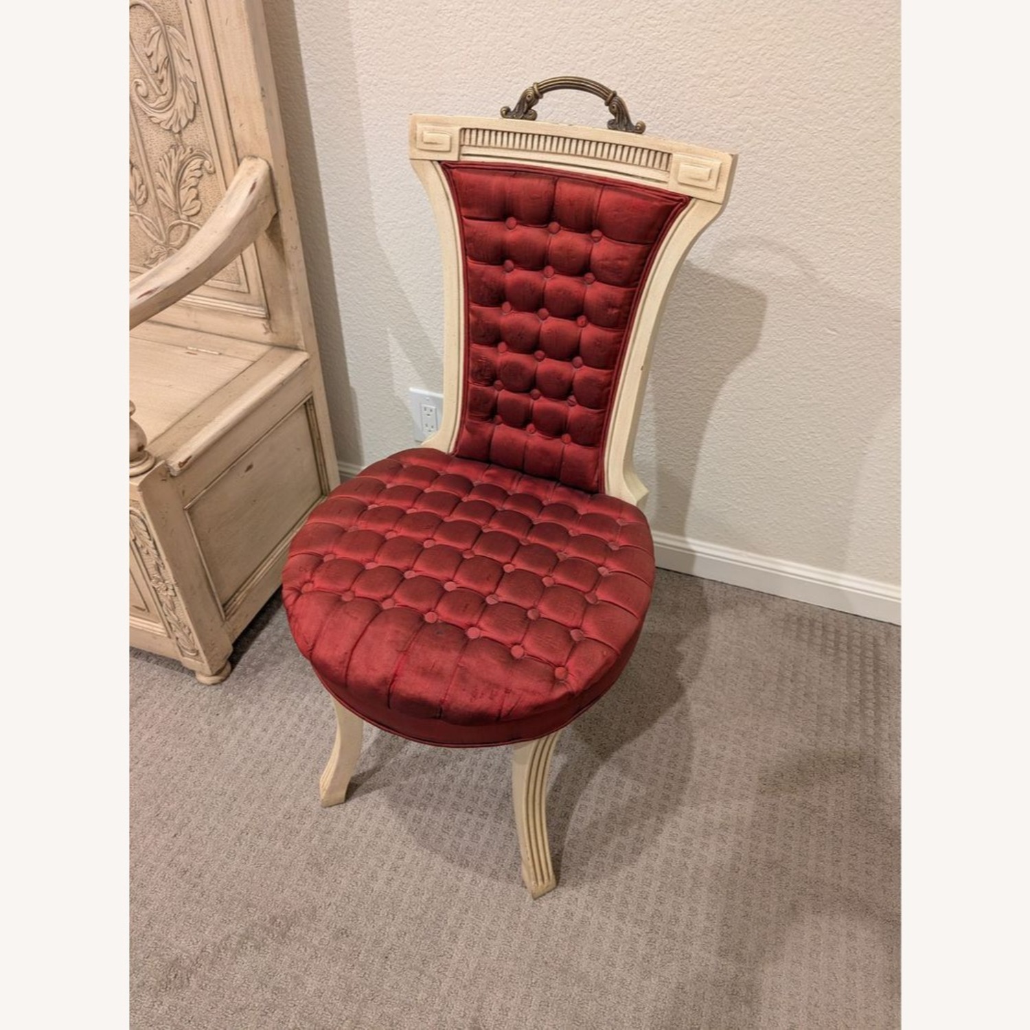 Vintage Lounge Chair with Velvet Upholstery  - image-9