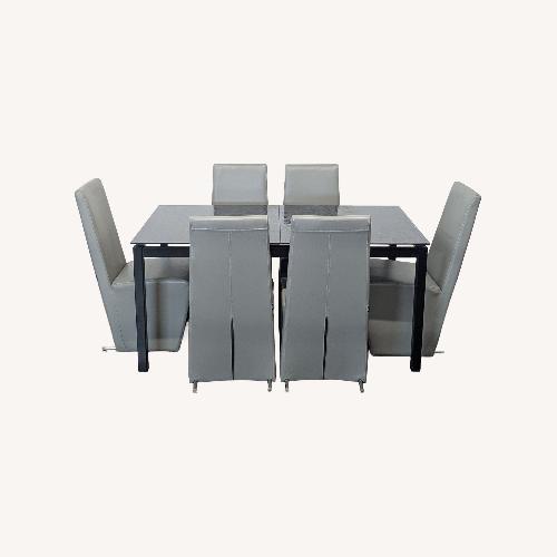 Used Modern Euro Style Eldora Black Glass Extension  Dining Set for sale on AptDeco