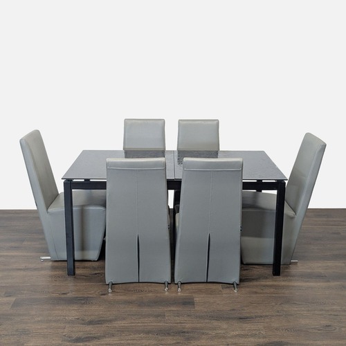 Used Modern Euro Style Eldora Black Glass Extension  Dining Set for sale on AptDeco