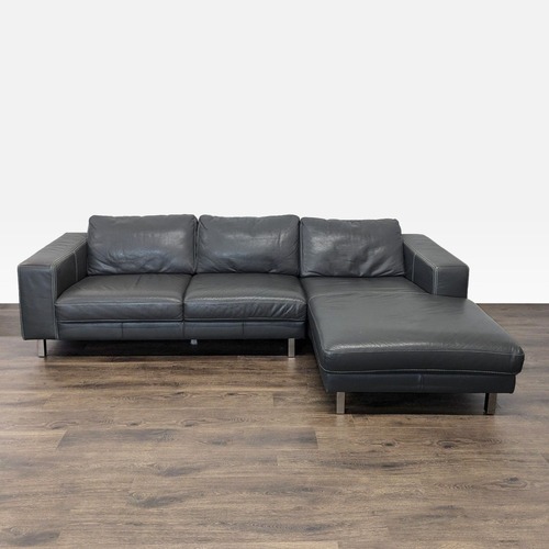 Used Modern Leather Sectional Sofa with Chaise Lounge	 for sale on AptDeco
