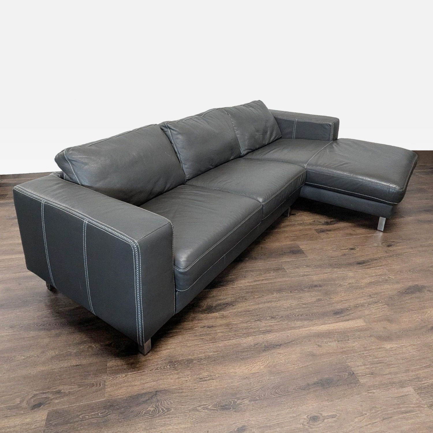 Modern Leather Sectional Sofa with Chaise Lounge	 - image-2