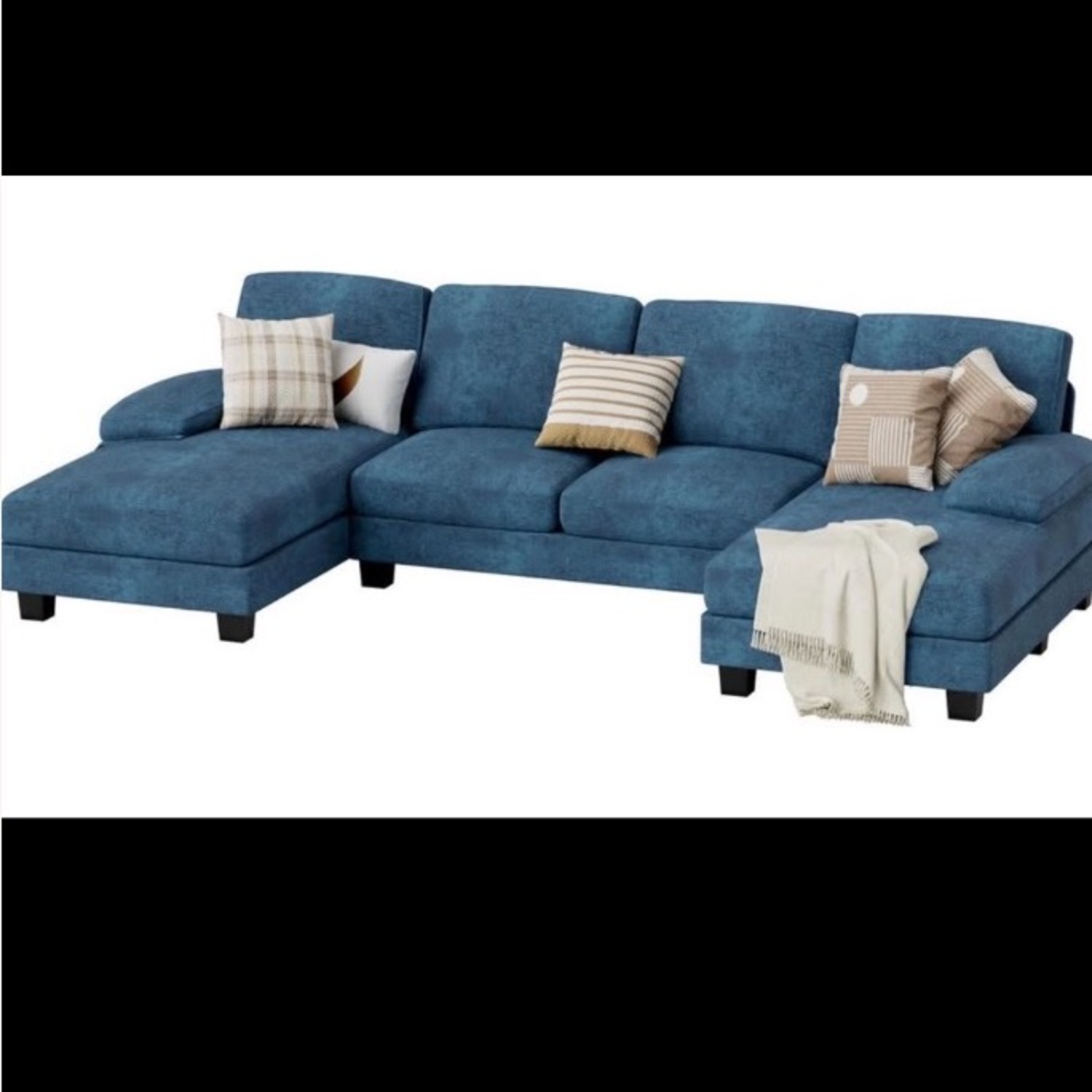 Blue Fabric 3+ Piece Sectional - image-1