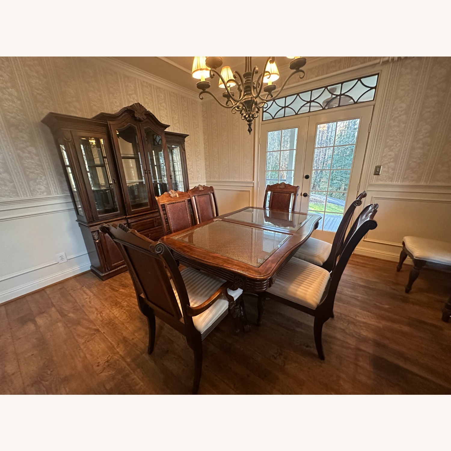 Wood and Glass Dining Table with 8 Chairs - image-1