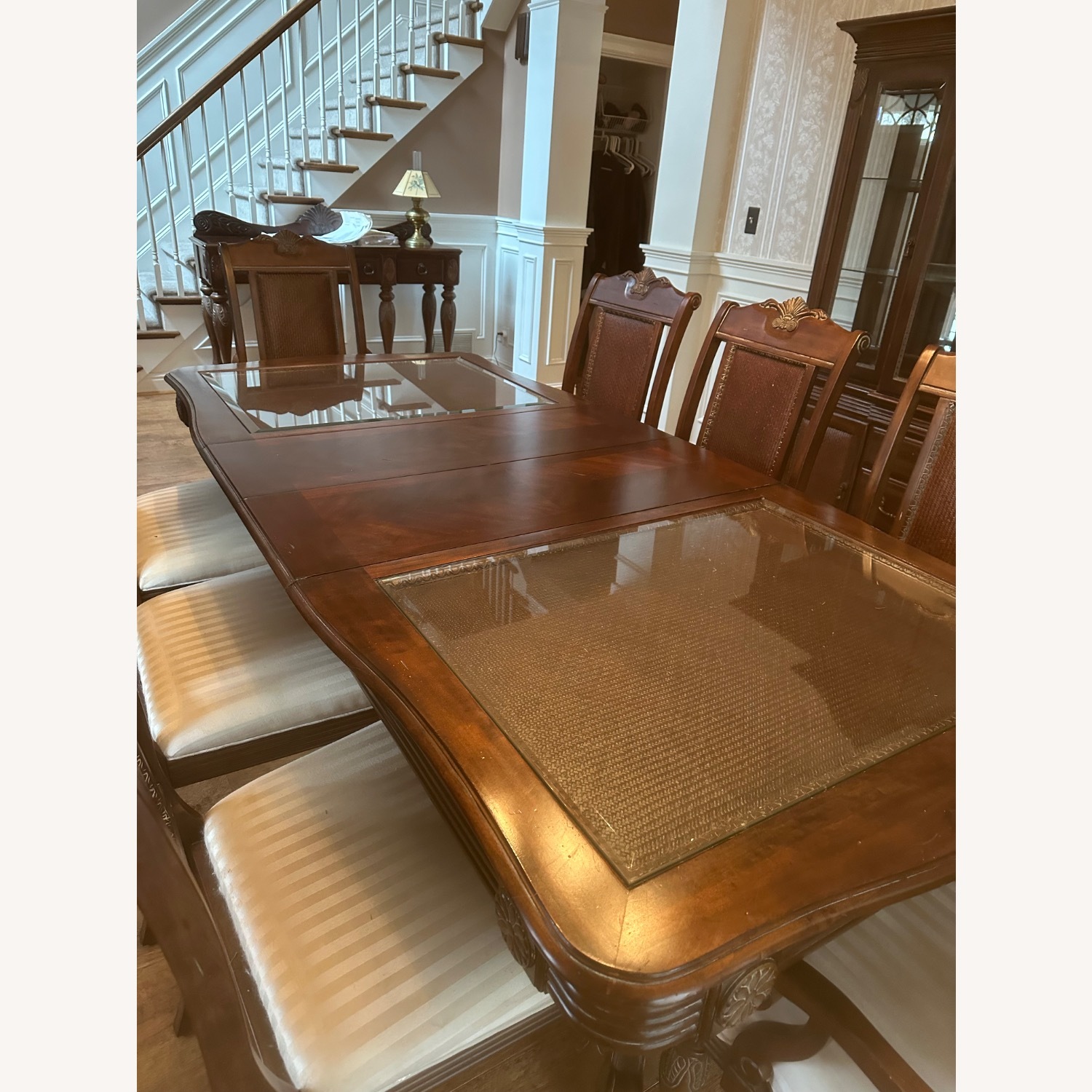 Wood and Glass Dining Table with 8 Chairs - image-7