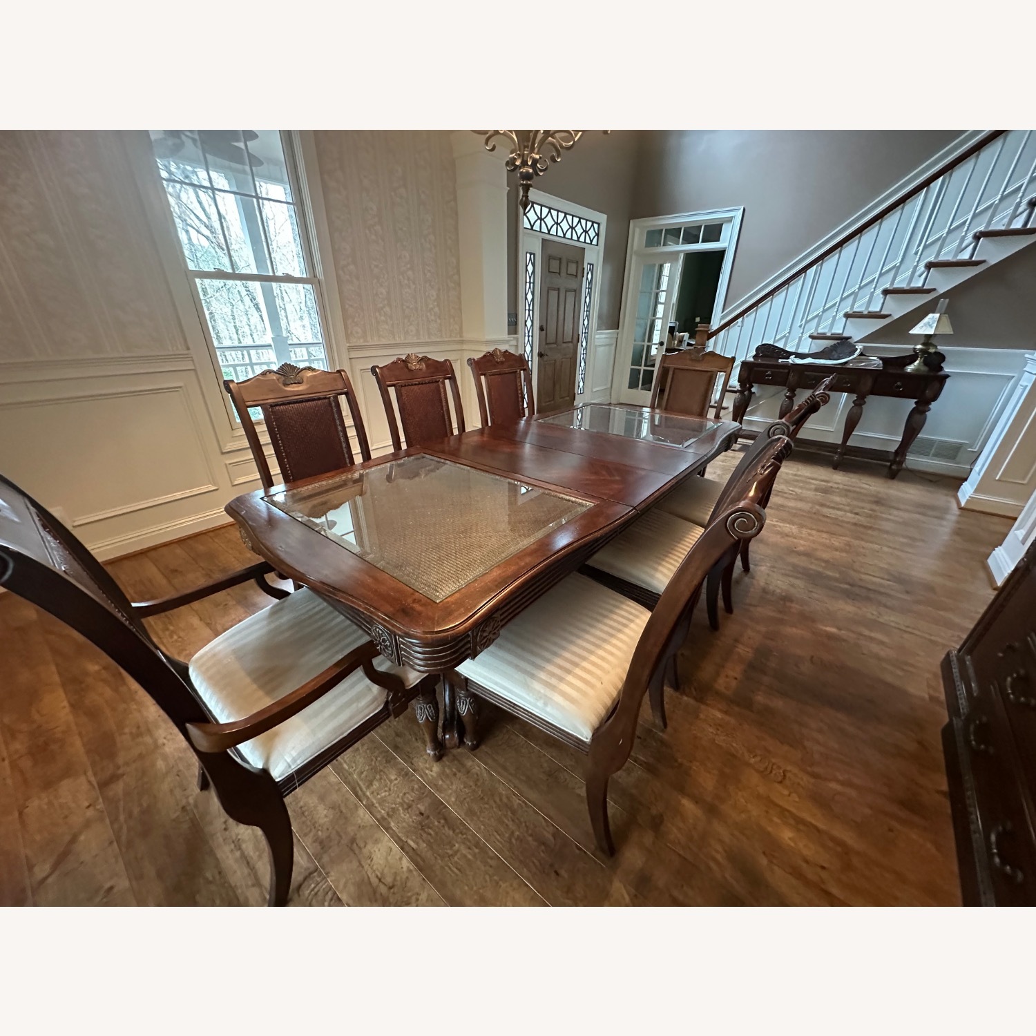 Wood and Glass Dining Table with 8 Chairs - image-11