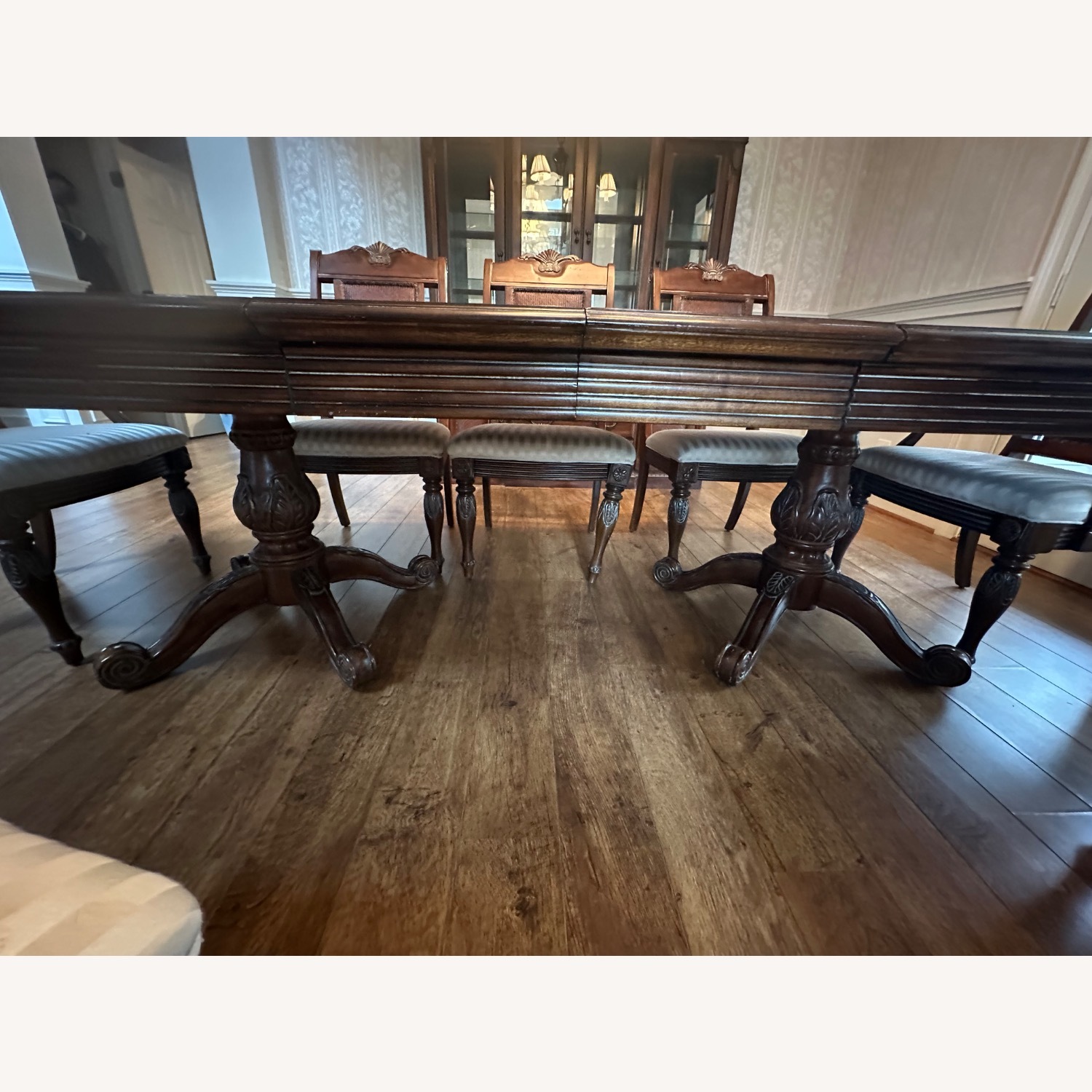 Wood and Glass Dining Table with 8 Chairs - image-6