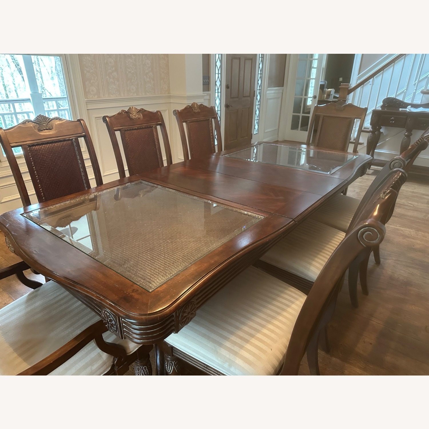 Wood and Glass Dining Table with 8 Chairs - image-9