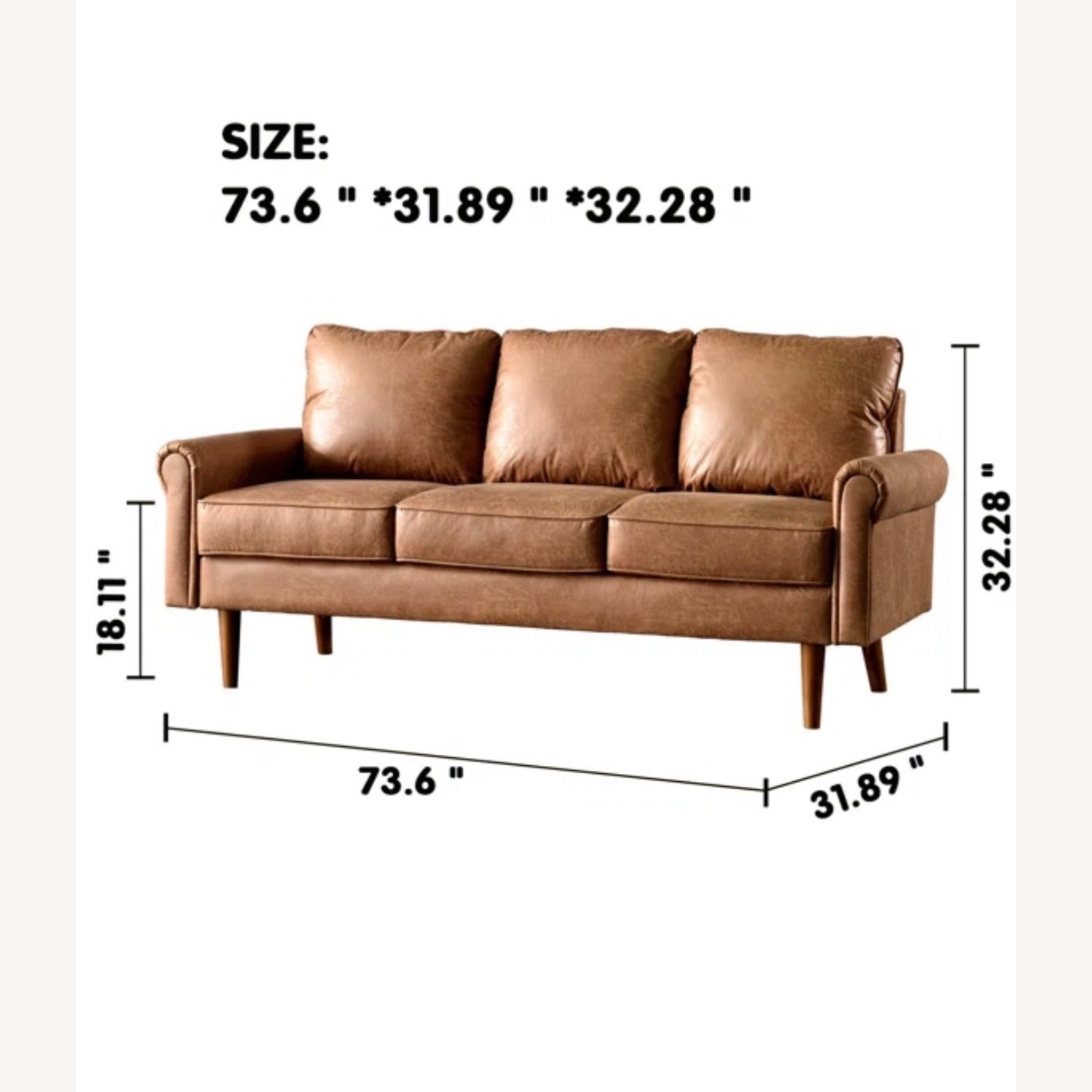 Wayfair Light Brown Faux Leather 3+ Seater Sofa - image-3