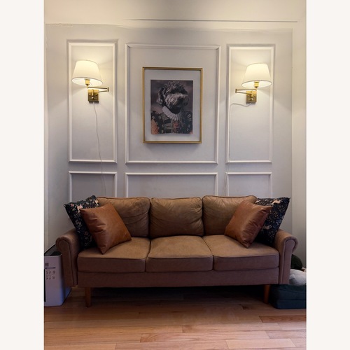 Used Wayfair Light Brown Faux Leather 3+ Seater Sofa for sale on AptDeco