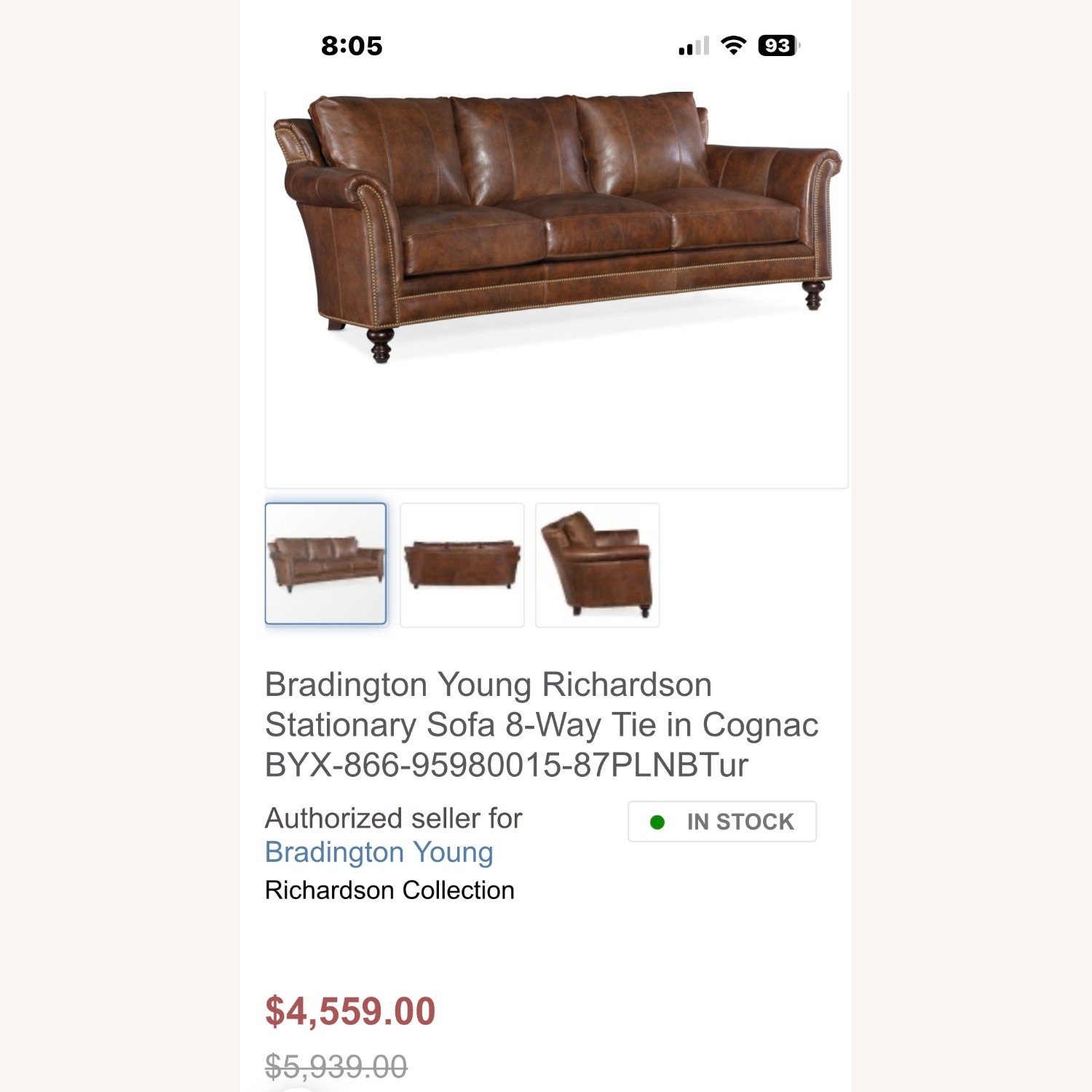 Bradington Young Leather 3+ Seater Sofa - image-3