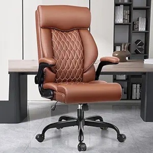 Used Amazon Light Brown Faux Leather Office Chair for sale on AptDeco