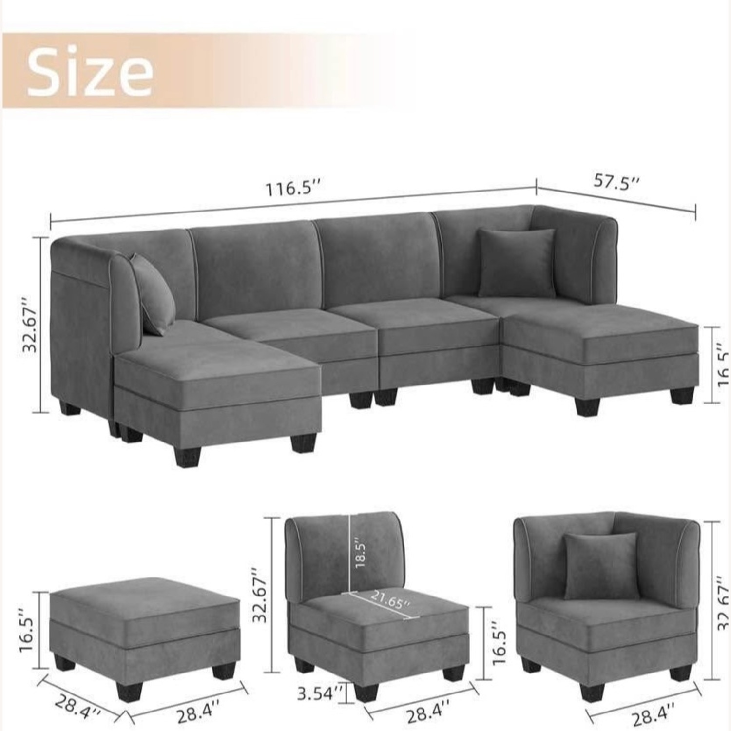 6-piece Modular Couch with Reversible Chaise - image-3