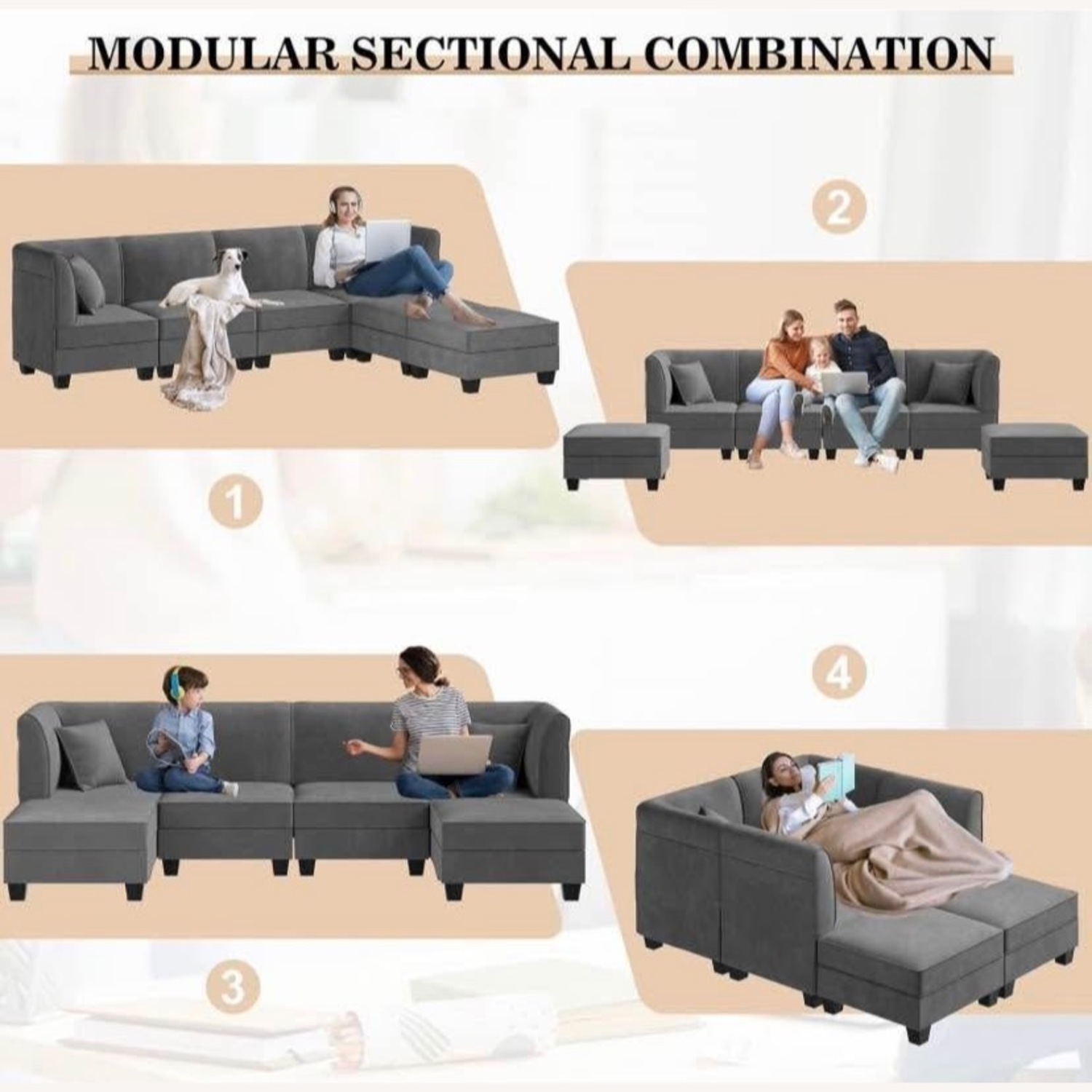 6-piece Modular Couch with Reversible Chaise - image-4