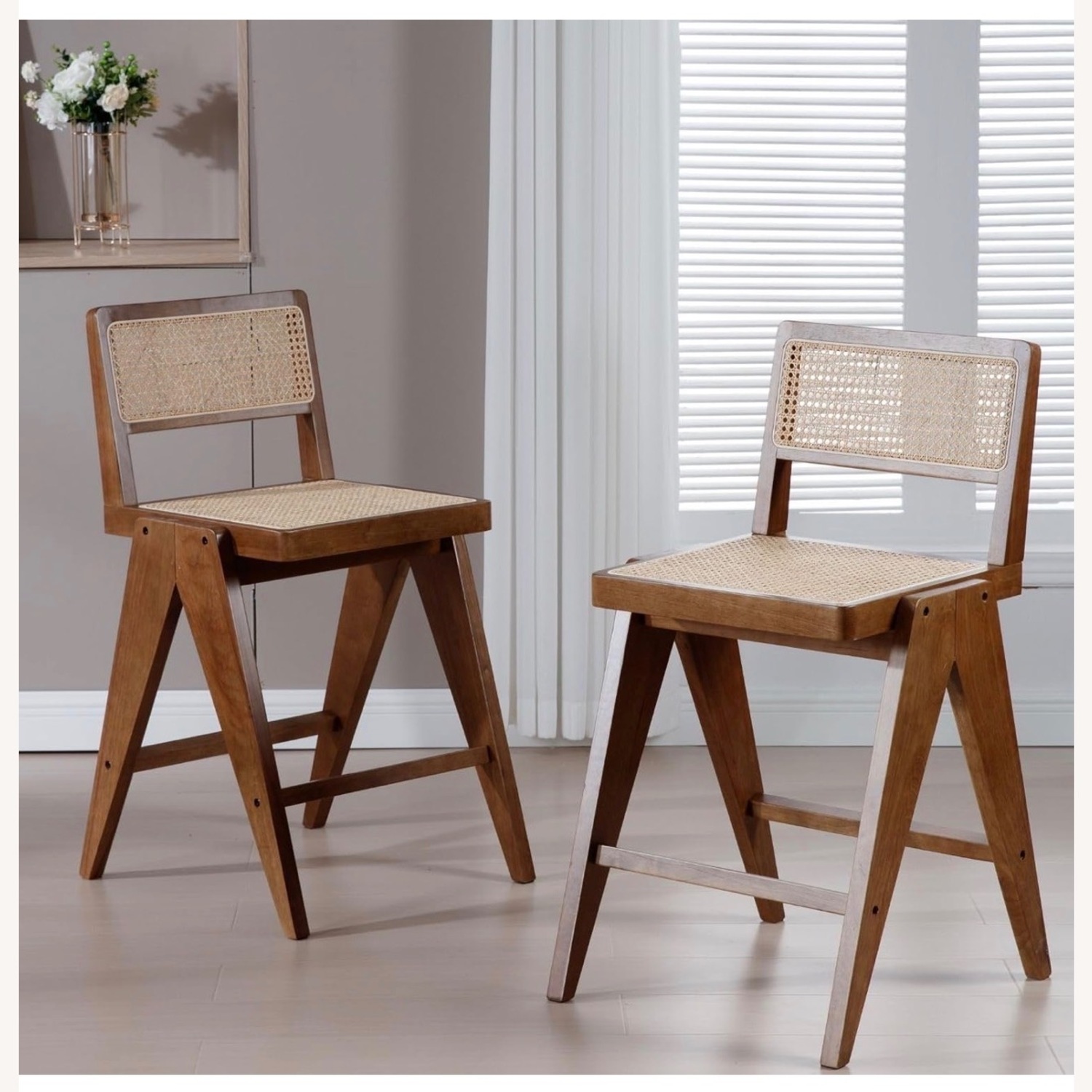 Amazon Natural Wood Rattan Stools - image-2