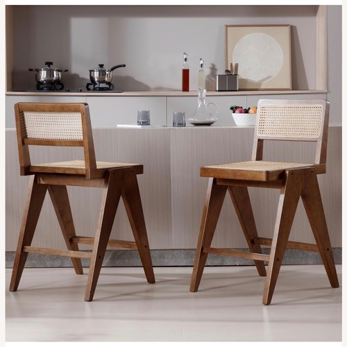 Used Amazon Natural Wood Rattan Stools for sale on AptDeco