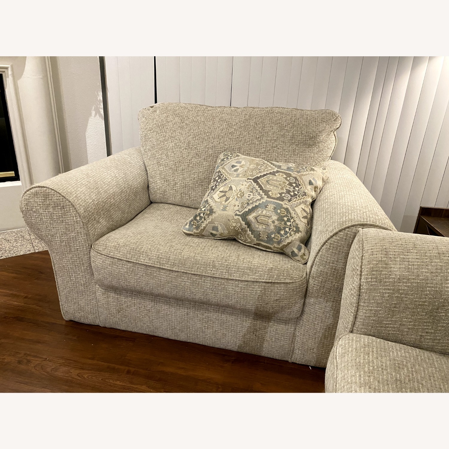 Ashley Furniture White Fabric Chair and a Half - image-2