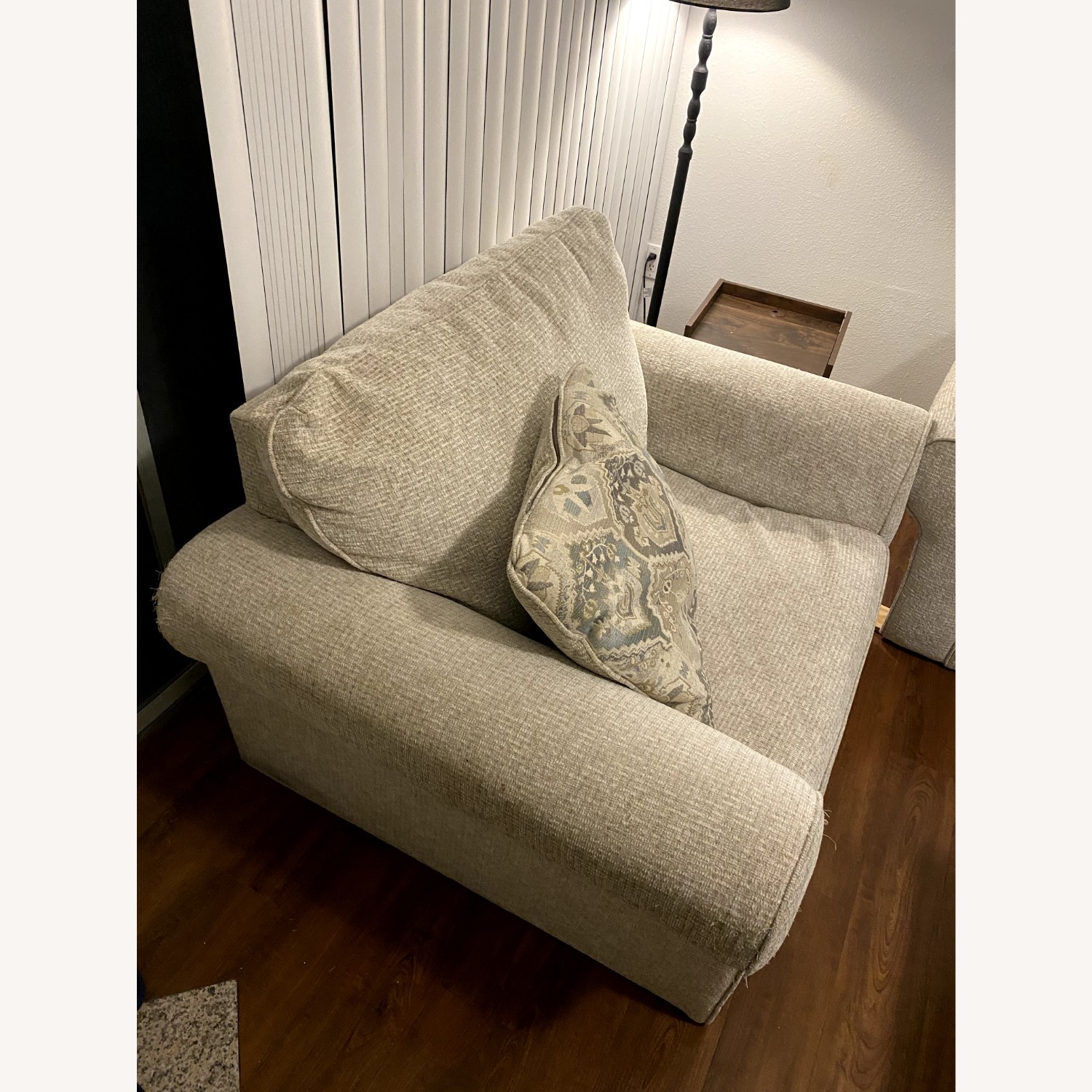 Ashley Furniture White Fabric Chair and a Half - image-3