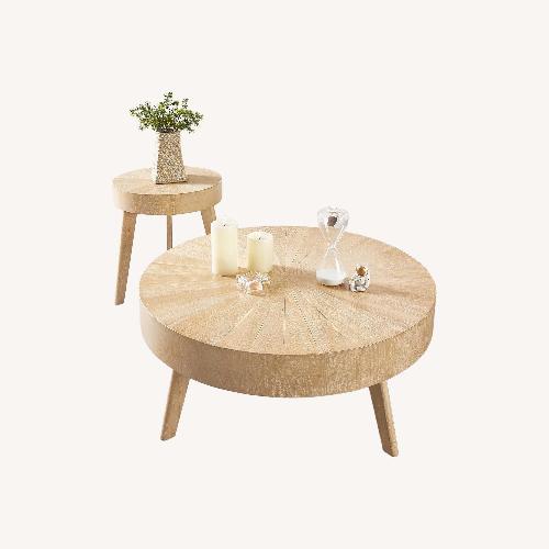Used Amazon Natural Wood Round Coffee Table Set for sale on AptDeco