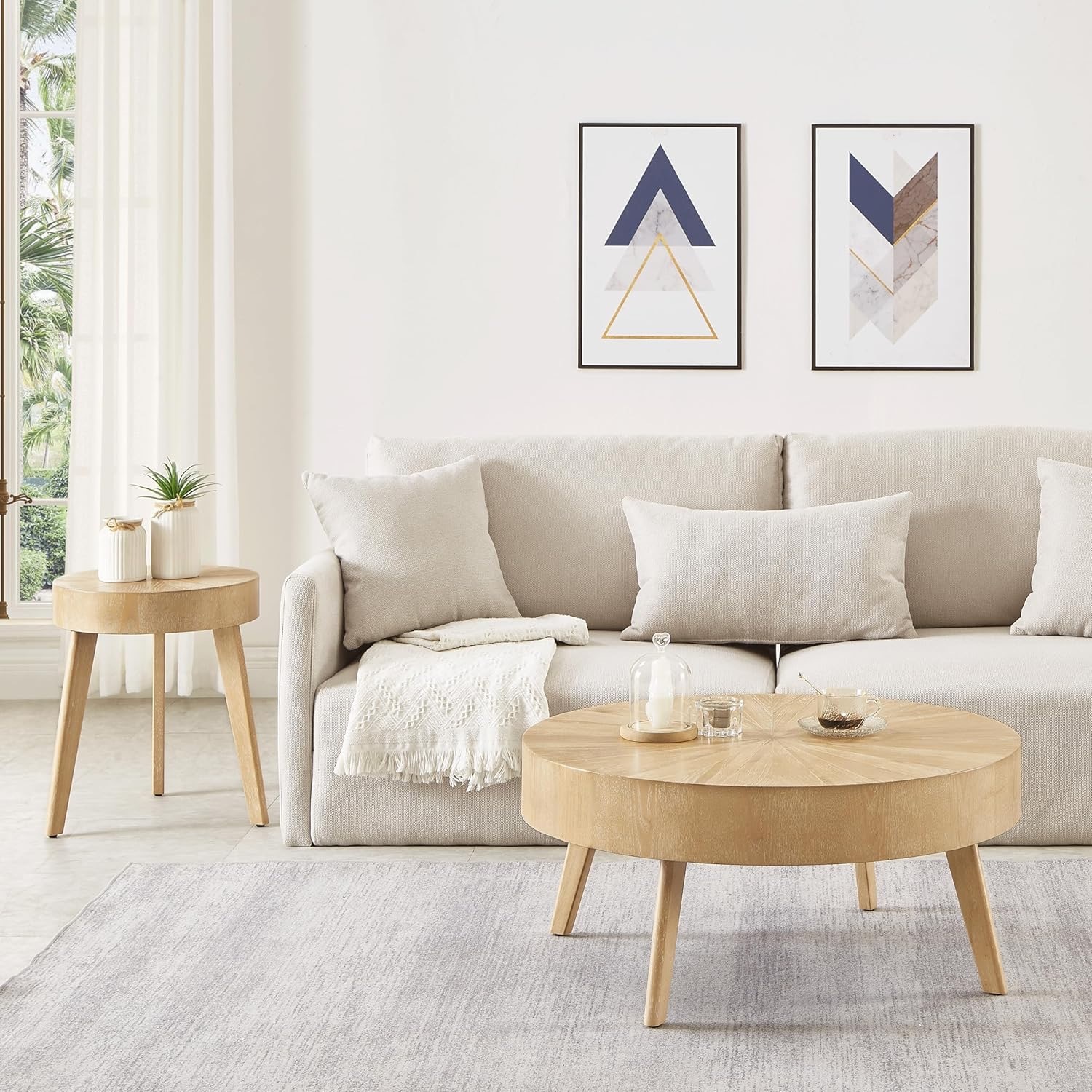 Amazon Natural Wood Round Coffee Table Set - image-2