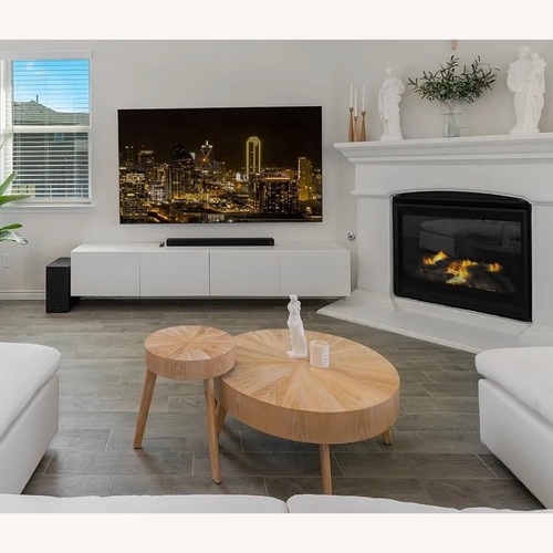 Used Amazon Natural Wood Round Coffee Table Set for sale on AptDeco