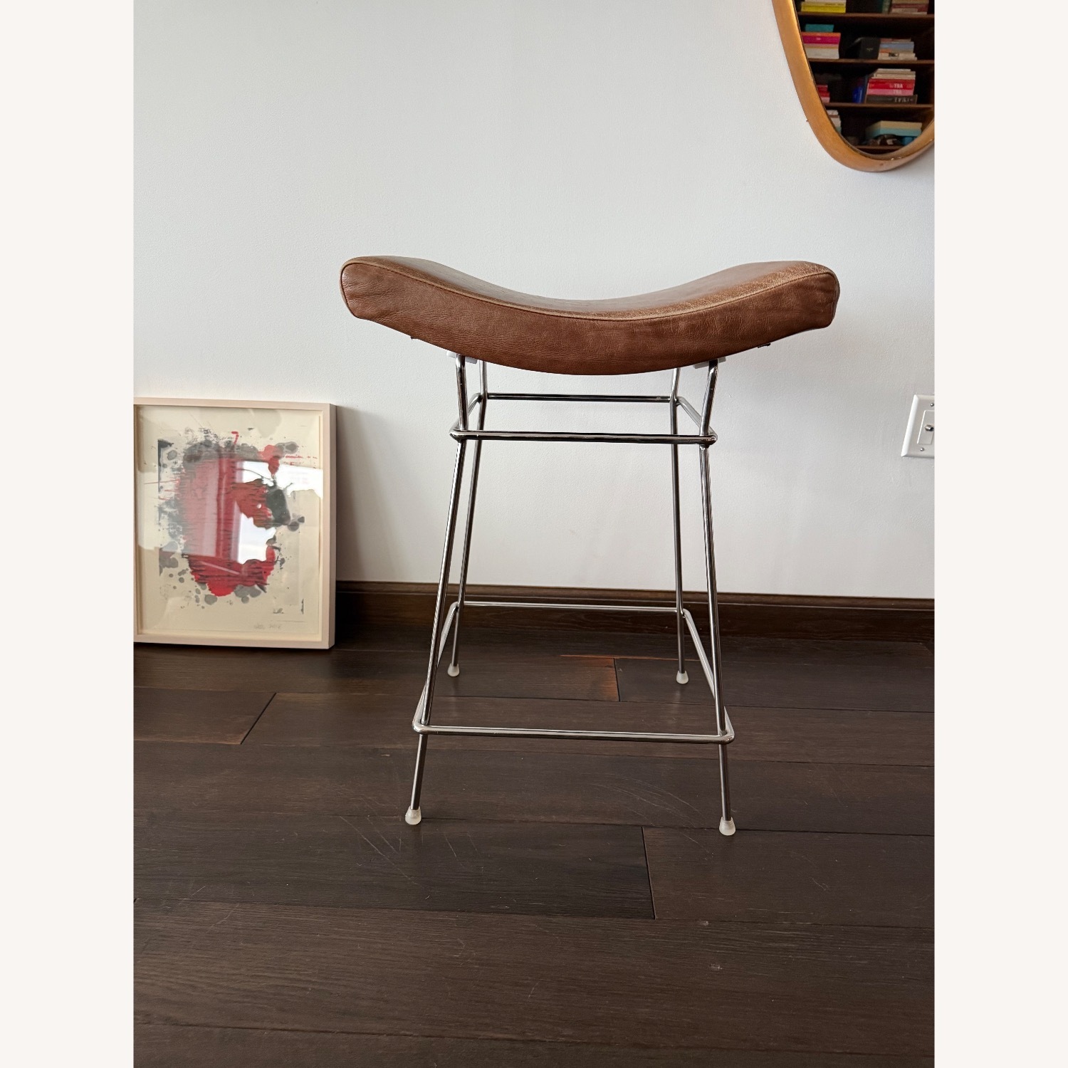 Vintage Milo Baughmagn Dark Brown Leather Stool - image-1