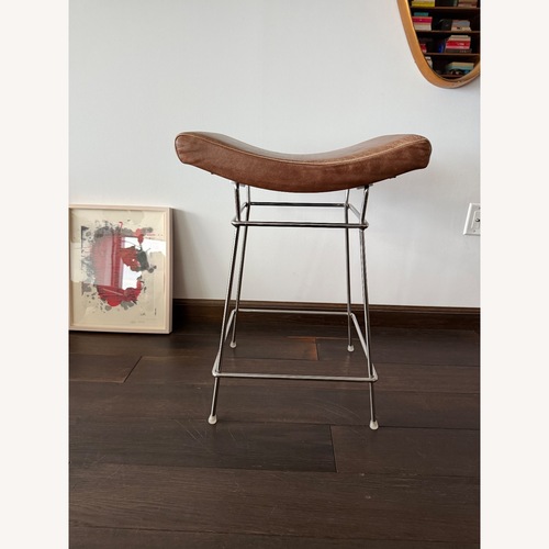 Used Vintage Milo Baughmagn Dark Brown Leather Stool for sale on AptDeco