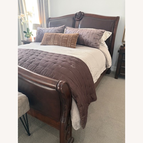 Used Hooker King Bed-Upholstered Leather Wood Mahogany  for sale on AptDeco