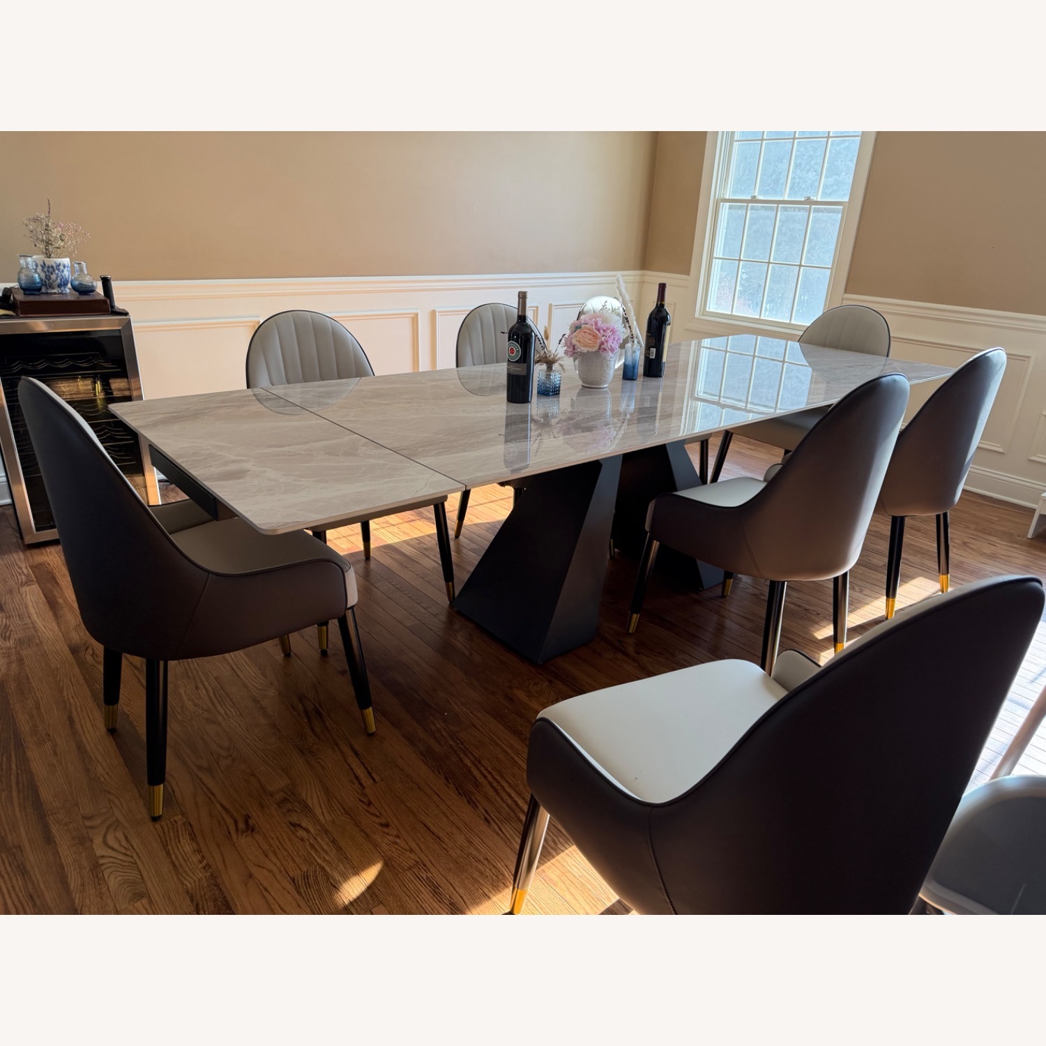 Light Gray Sintered Stone Dining Set With 8 Chairs - image-3