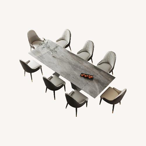 Used Light Gray Sintered Stone Dining Set With 8 Chairs for sale on AptDeco