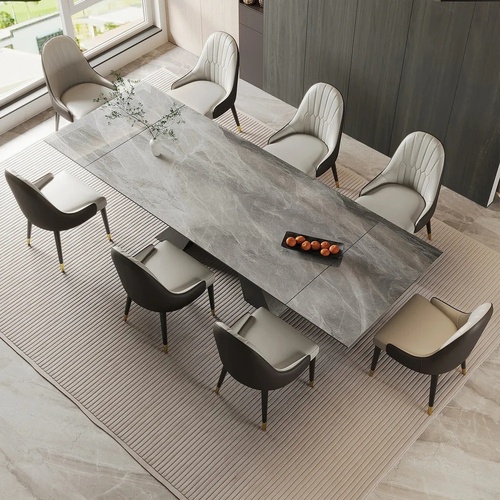 Used Light Gray Sintered Stone Dining Set With 8 Chairs for sale on AptDeco