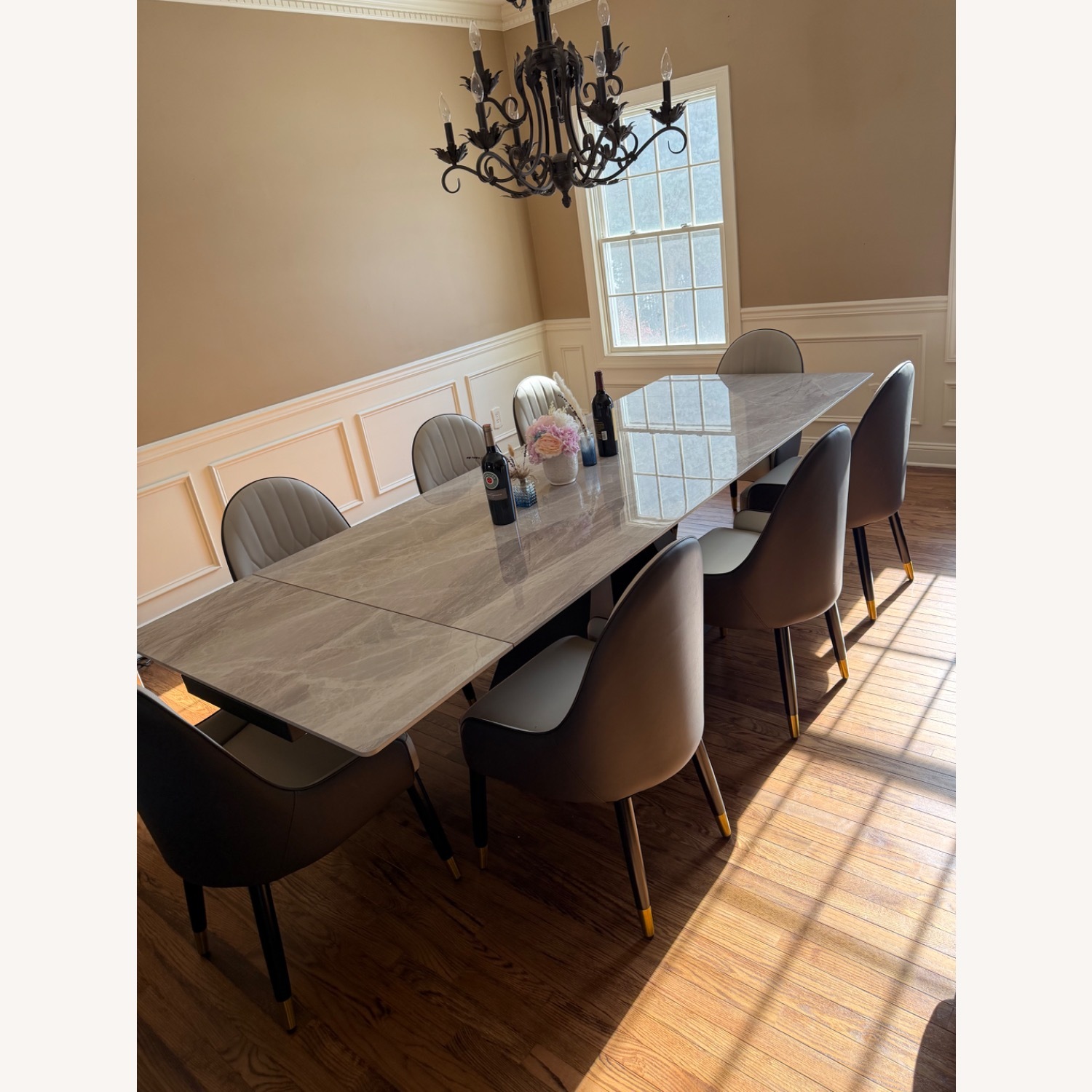 Light Gray Sintered Stone Dining Set With 8 Chairs - image-1