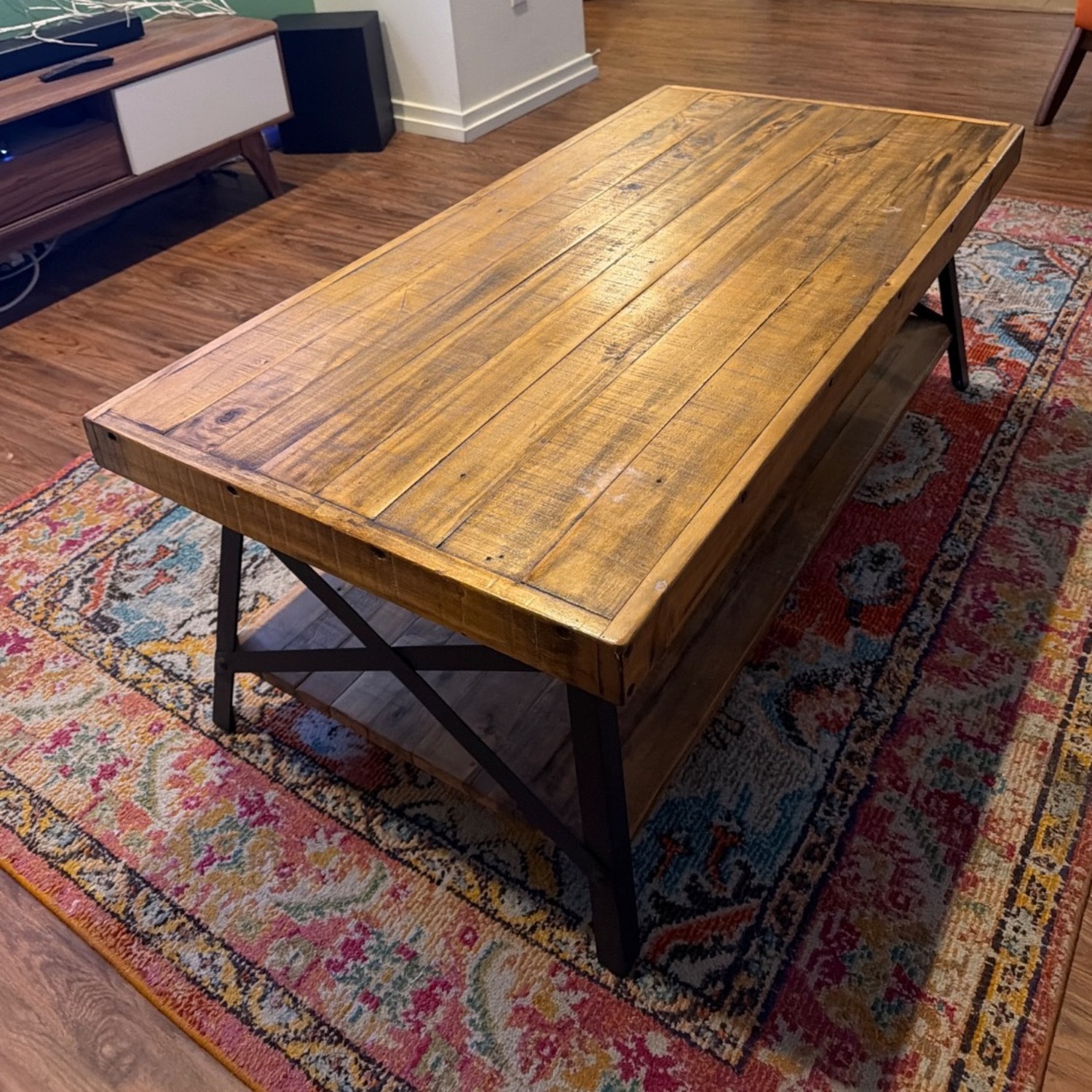 Industrial Dark Brown Coffee Table W Shelf - image-1