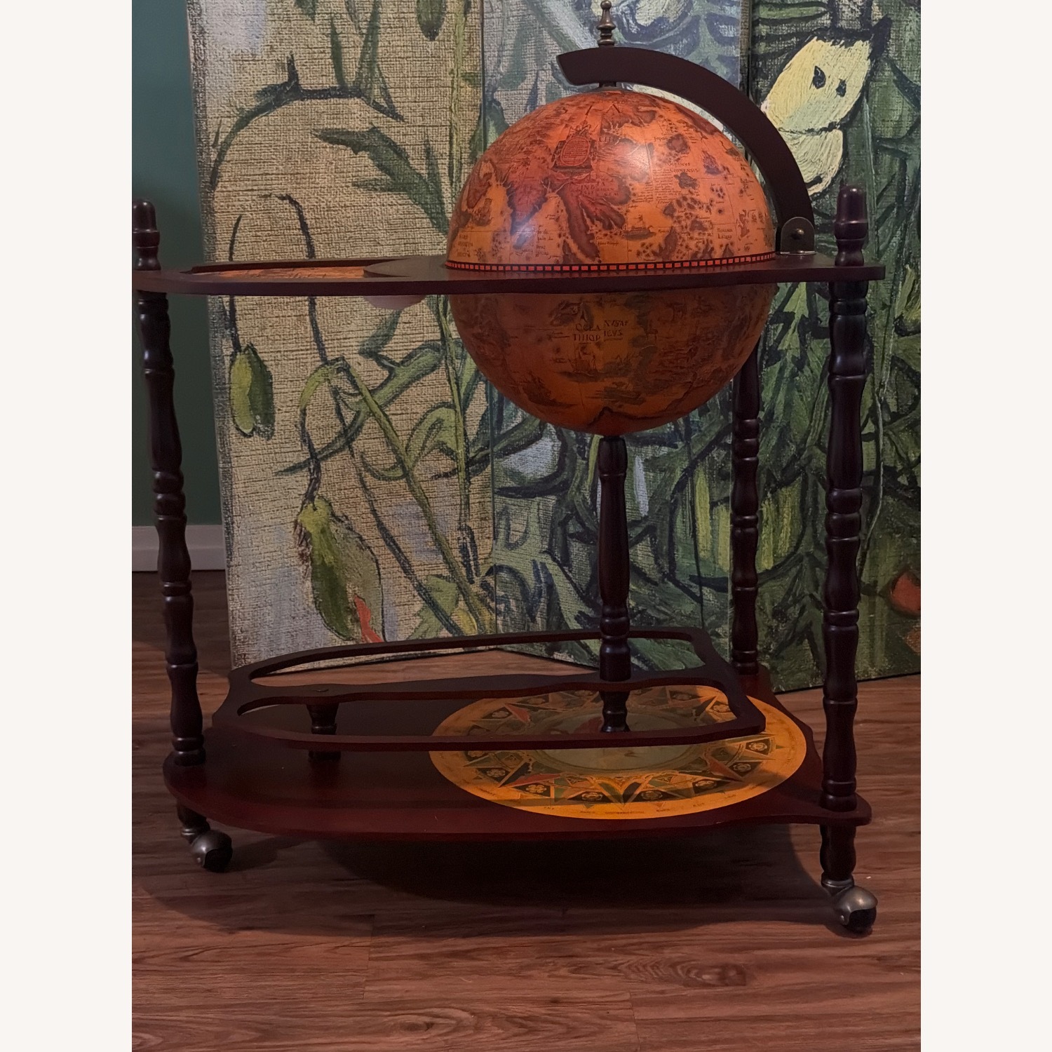Old World Extended Shelf Italian Replica Globe Bar Cart - image-3