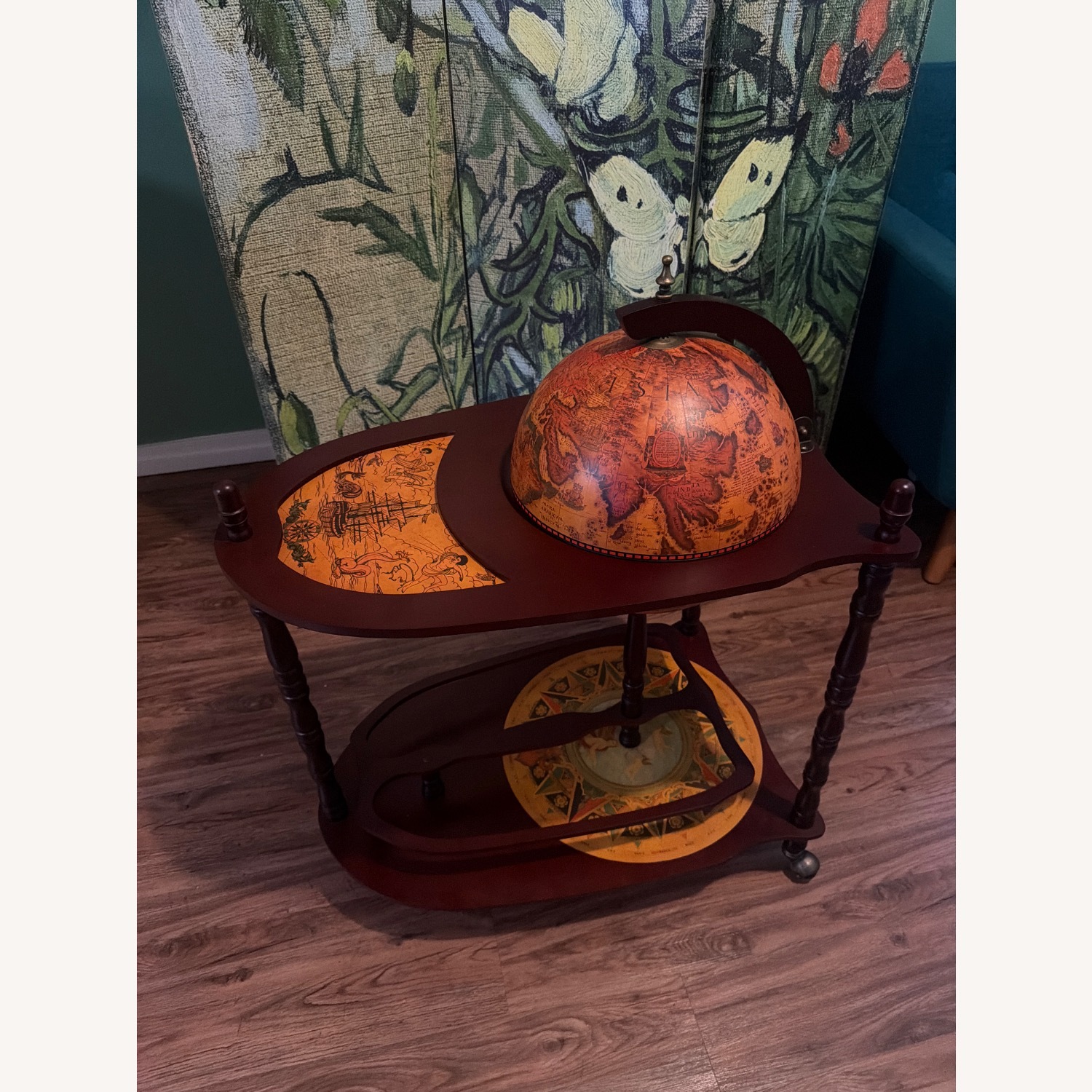 Old World Extended Shelf Italian Replica Globe Bar Cart - image-1