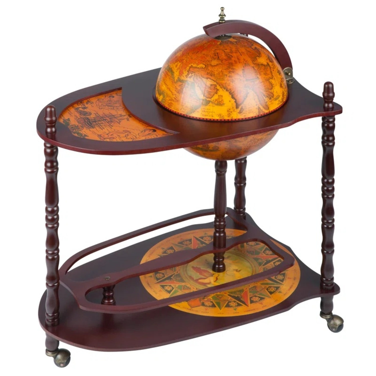 Old World Extended Shelf Italian Replica Globe Bar Cart - image-0