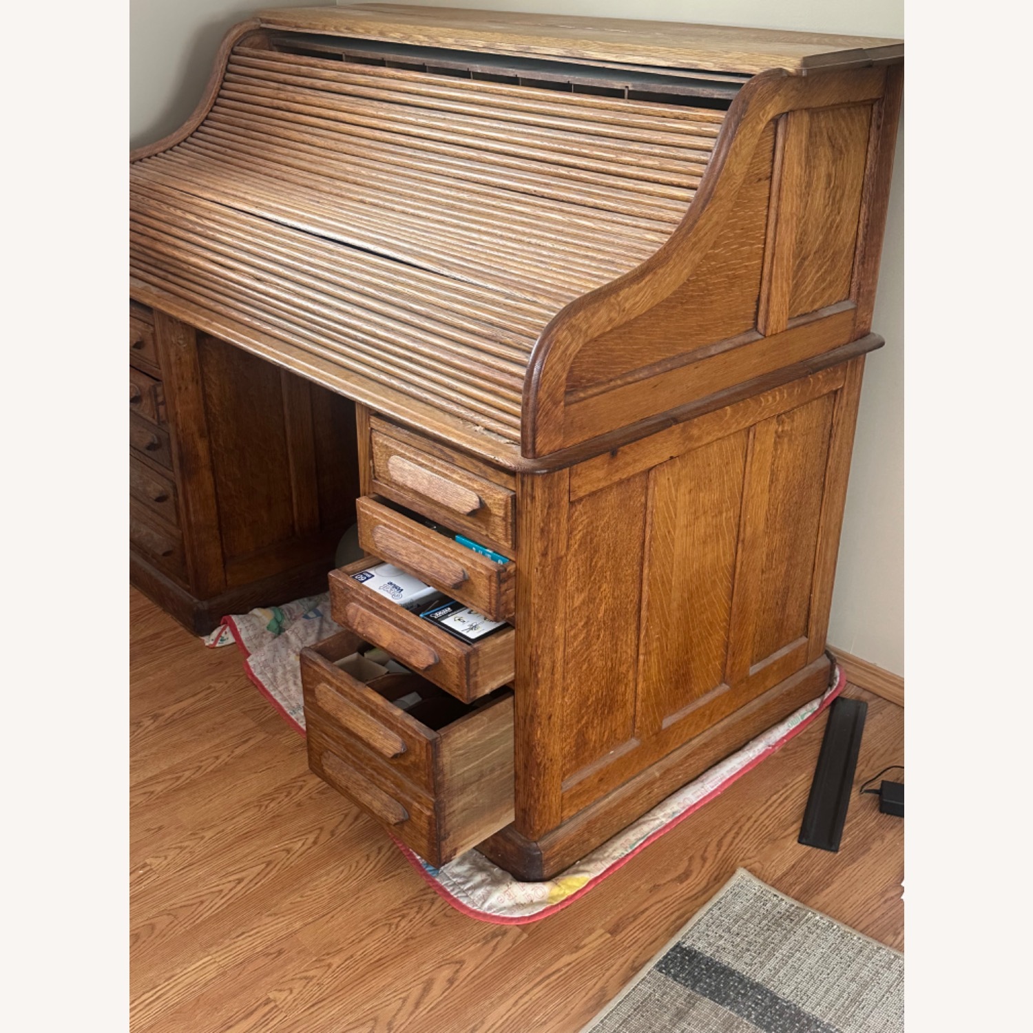 Roll Top Oak Desk - image-1
