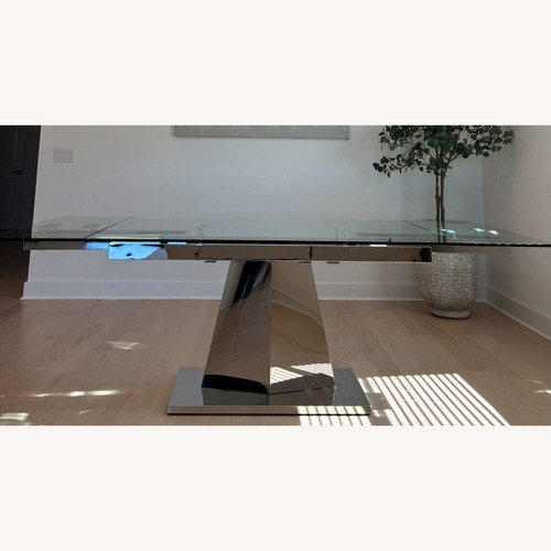 Used Harlan Glass Extension Dining Table with Chairs for sale on AptDeco