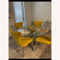Gold Fabric Dining Chairs and Glass Top Table 