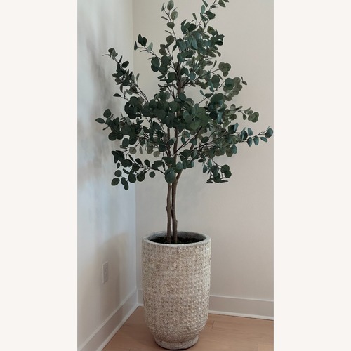 Used Clay Coral-Designed Planter W Faux Tree for sale on AptDeco