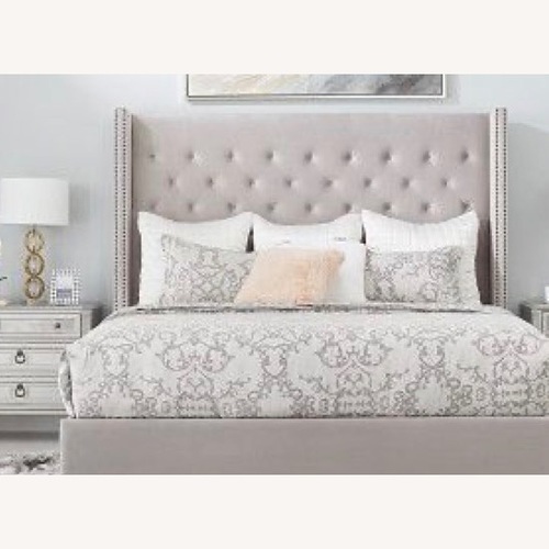 Used Light Gray Velvet King Bed for sale on AptDeco