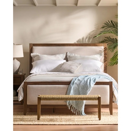 Used Wayfair Wooden + Fabic Full Bed Frame  for sale on AptDeco