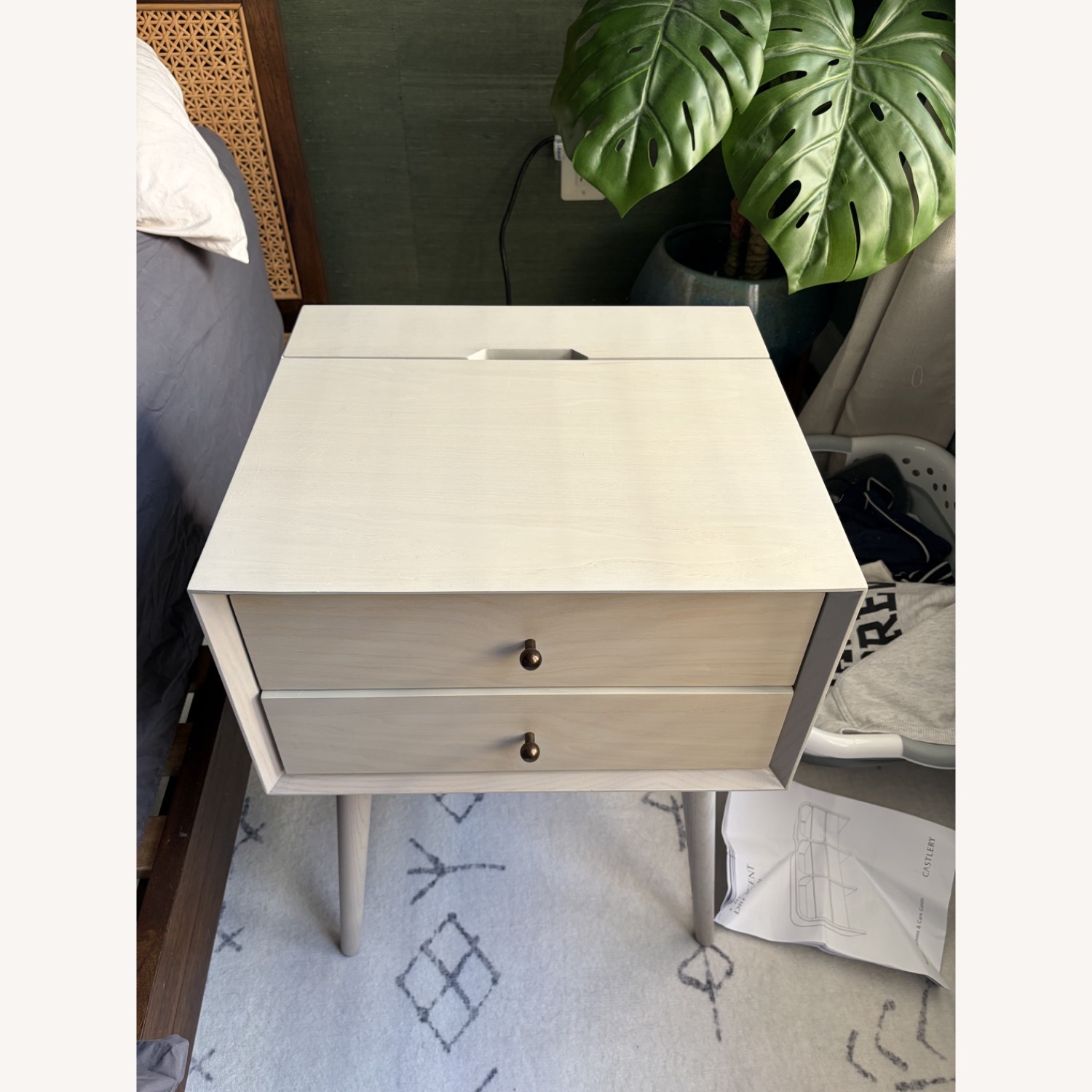 West Elm Light Gray Mid Century Wood Nightstand - image-2