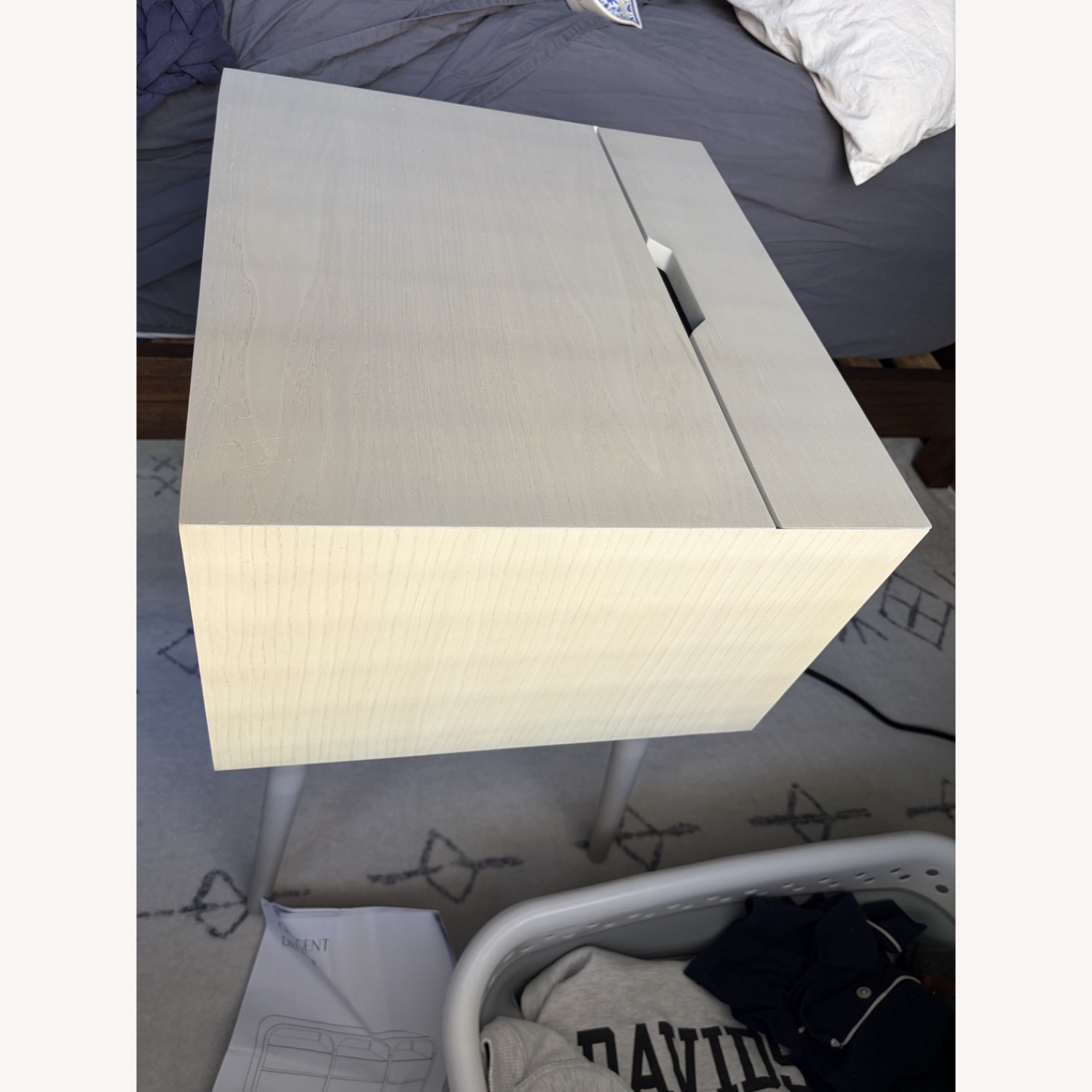 West Elm Light Gray Mid Century Wood Nightstand - image-4