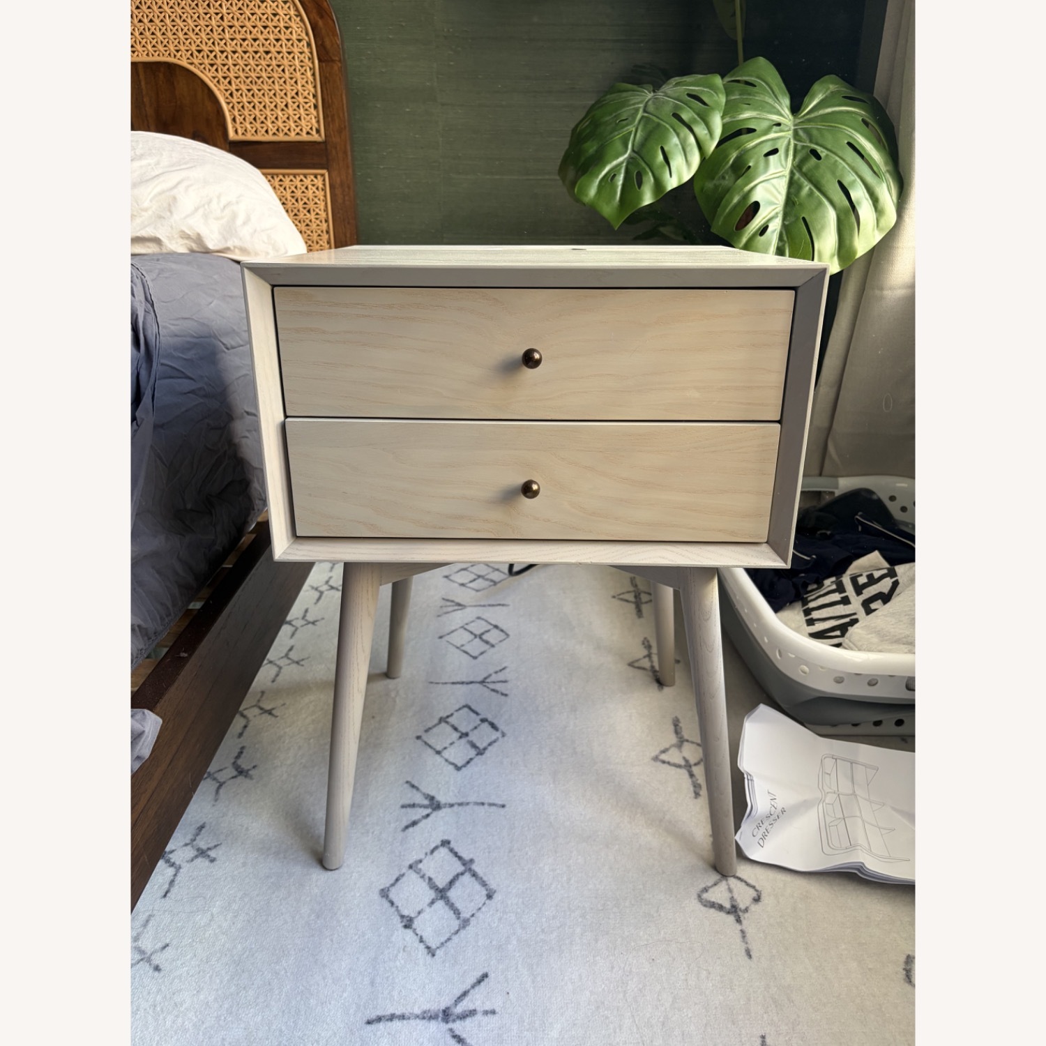 West Elm Light Gray Mid Century Wood Nightstand - image-1