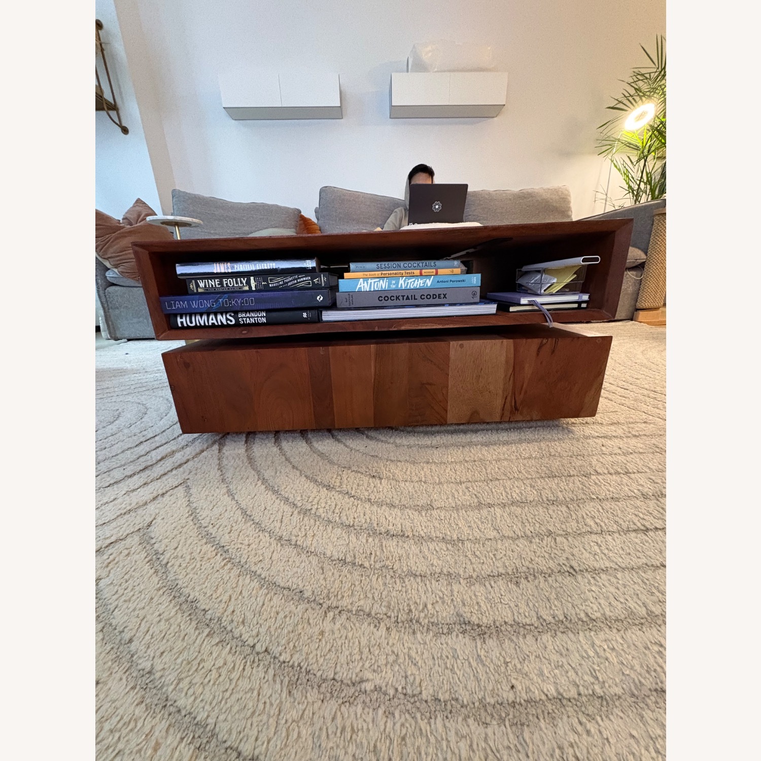 CB2 Dark Brown Wood Rotating Coffee Table - image-3