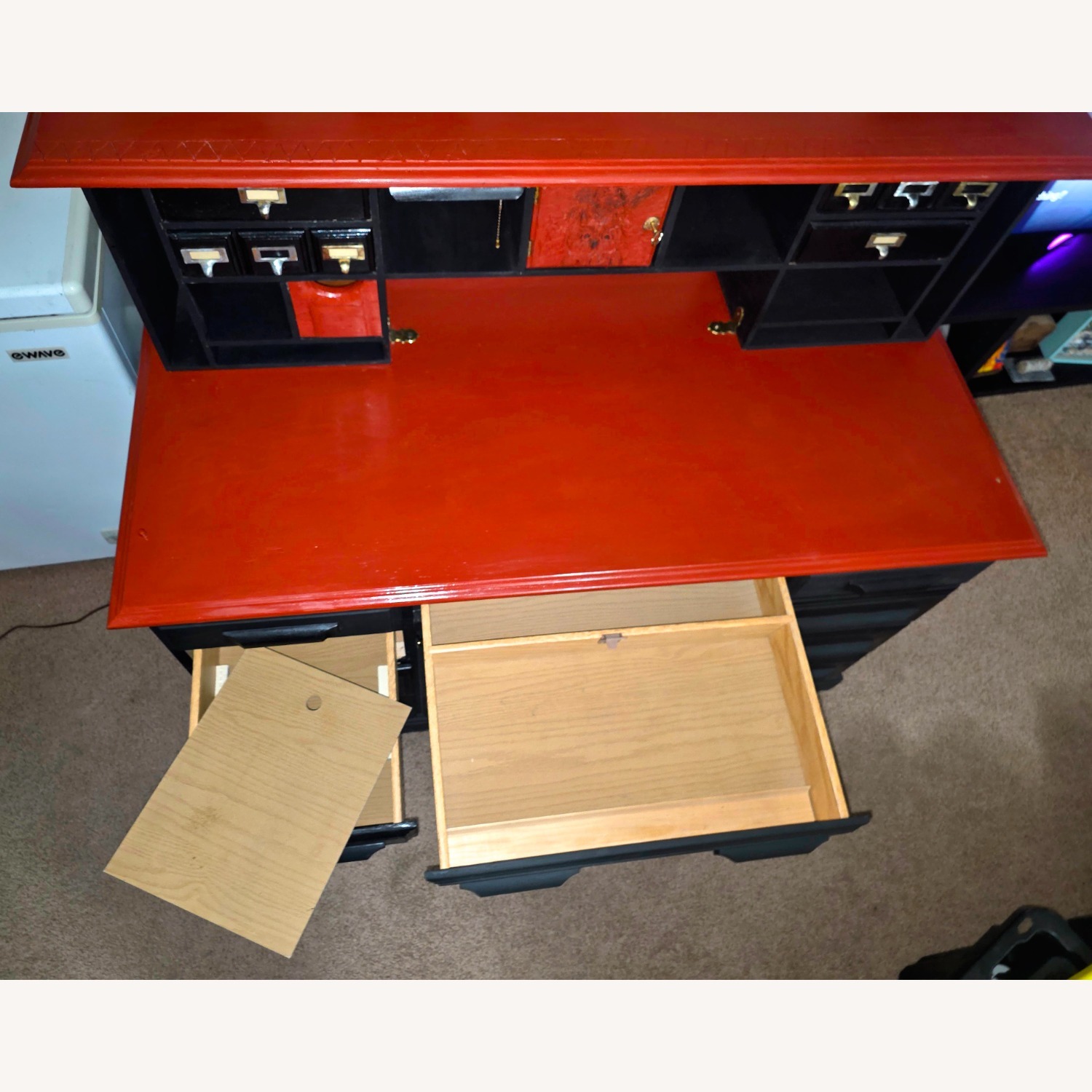 Black/Red Wood Mid-Century Modern Desk - image-2