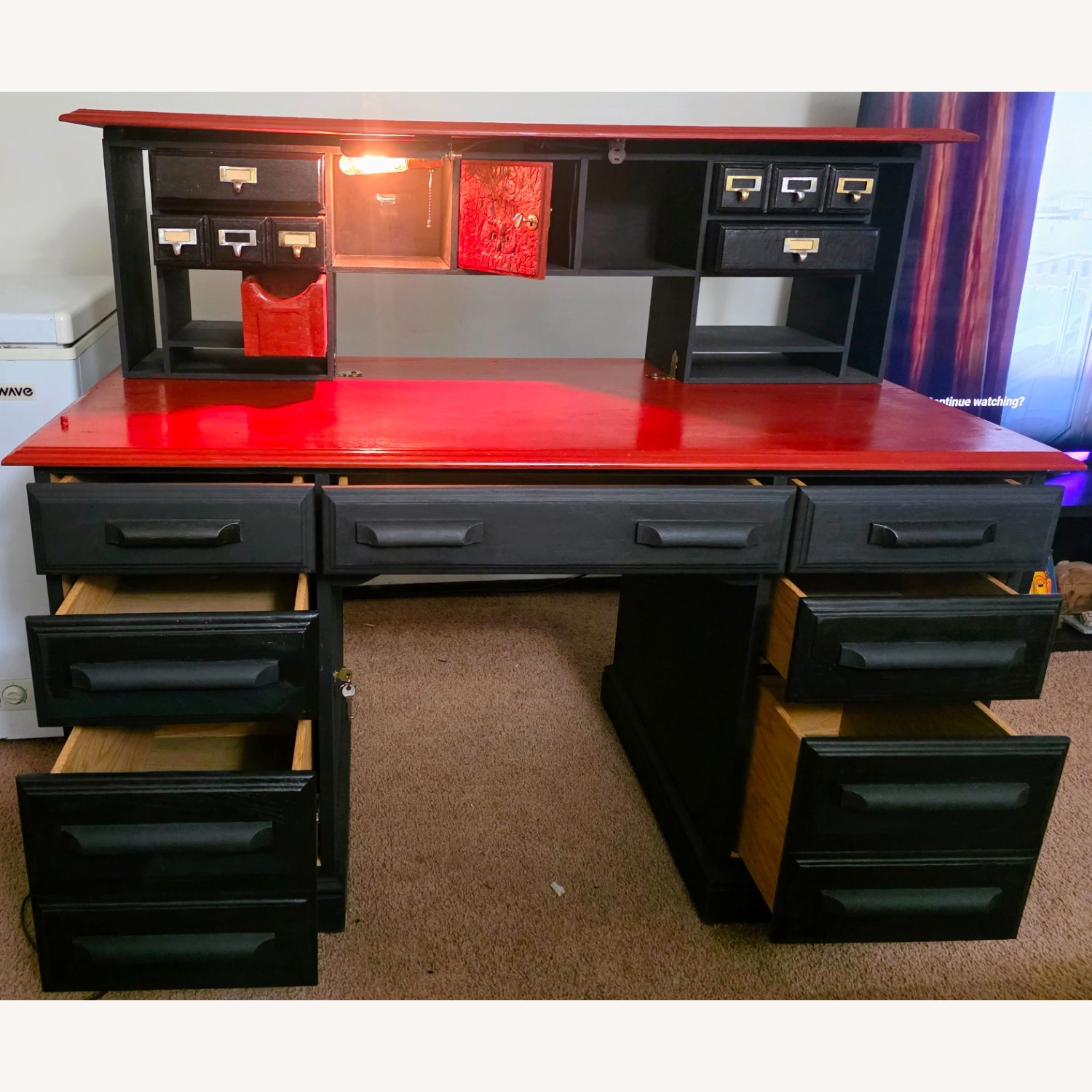Black/Red Wood Mid-Century Modern Desk - image-1