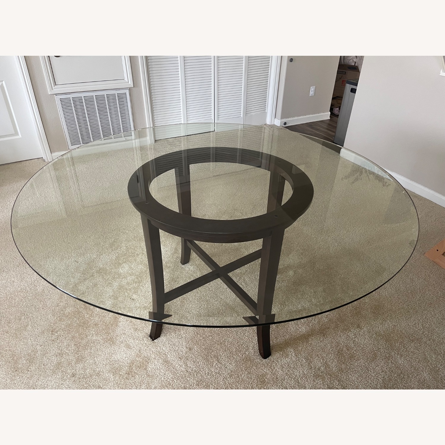 Crate & Barrel Halo Ebony Dining Table with 60” Glass Top - image-1