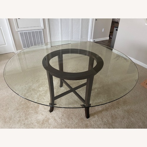 Used Crate & Barrel Halo Ebony Dining Table with 60” Glass Top for sale on AptDeco