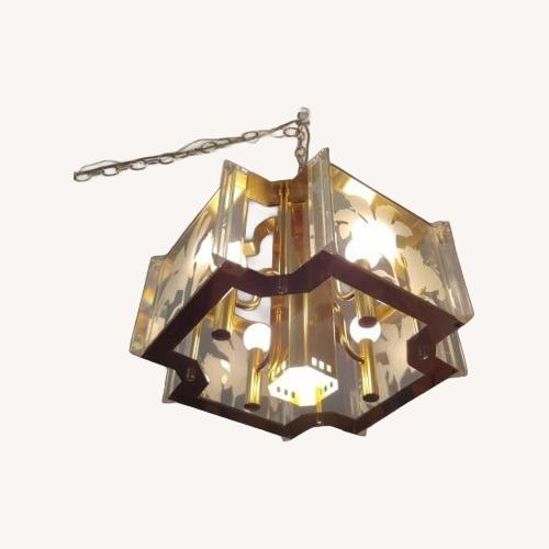 Used 1980s Fredrick Ramond Glass Brass Chandelier for sale on AptDeco